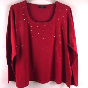 SYDNEY EASTON Red Embellished Pullover Sweater 3X